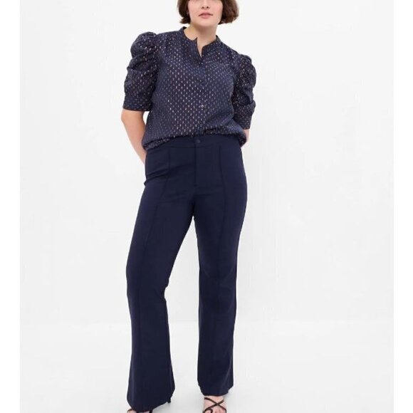 GAP High Rise Ponte Y2k Vibes SPLIT FLARE Pants Navy Blue Size 12 MSRP $90 - Picture 4 of 6
